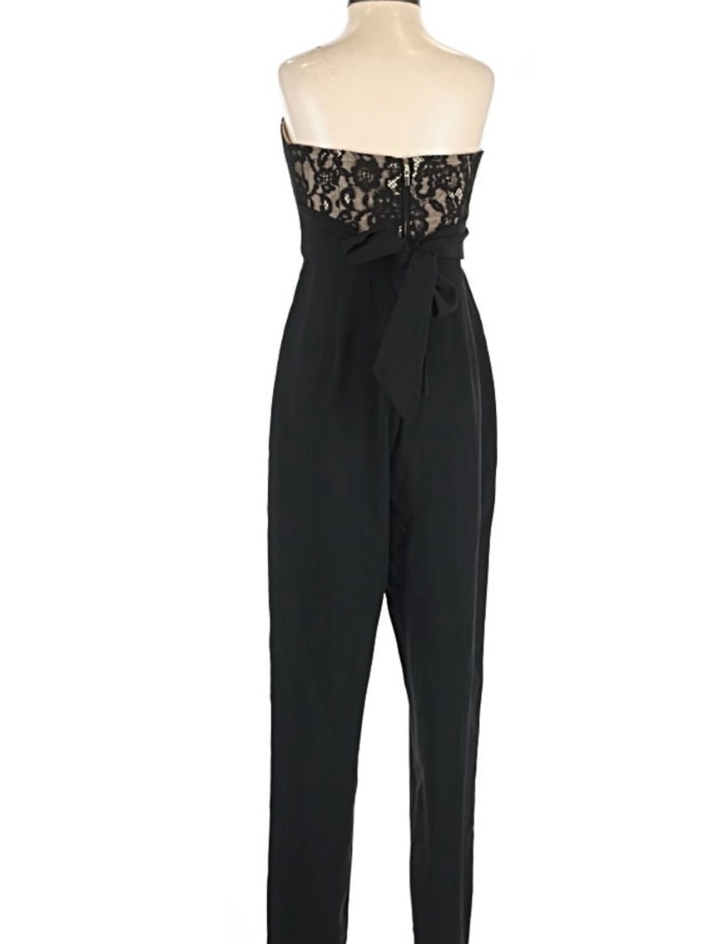 bebe Black Strapless Lace-Trim Jumpsuit with Self Tie